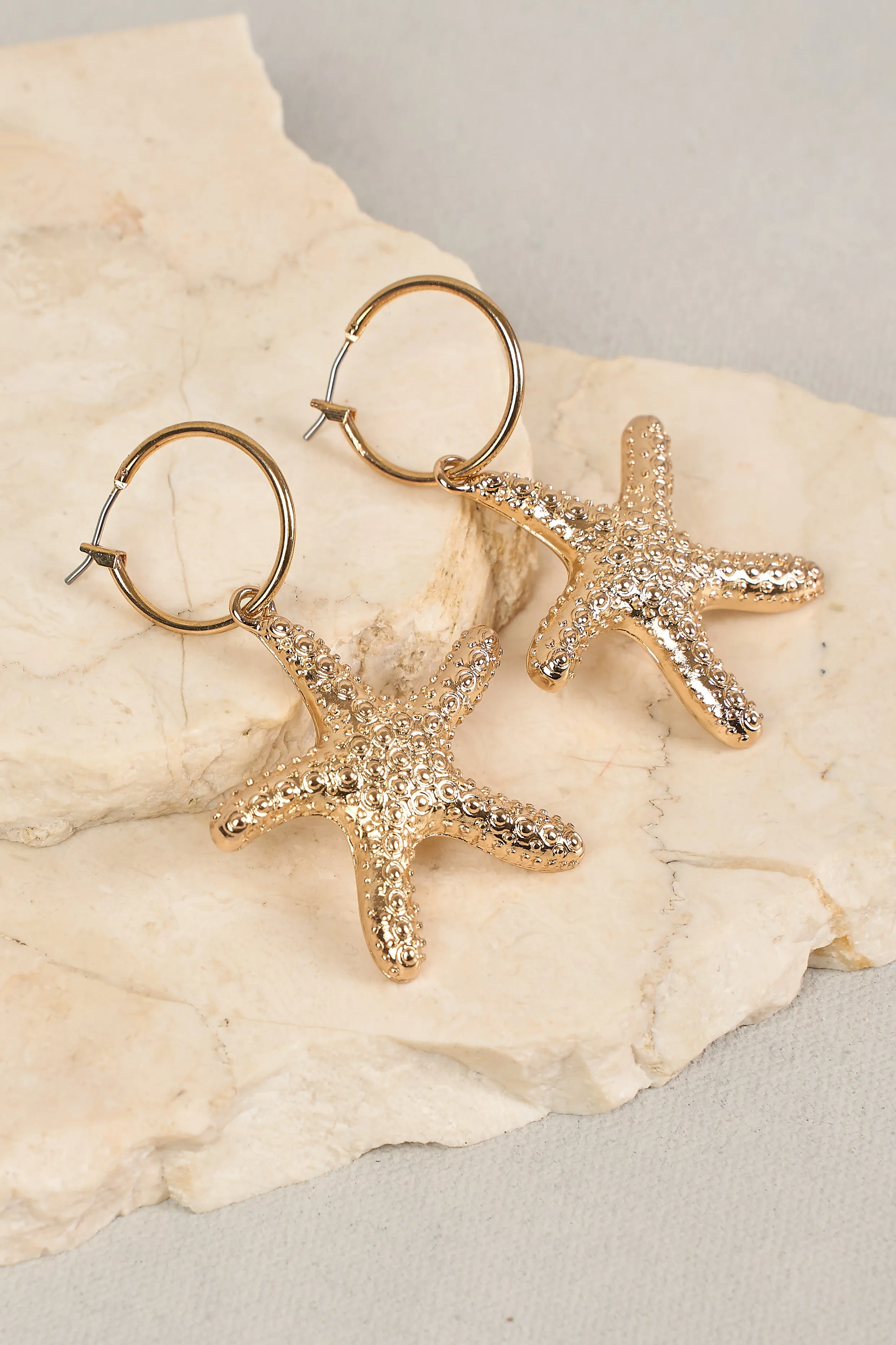 Gold Starfish Pendant Earrings