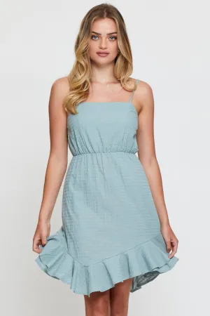Green Mini Dress Sleeveless Square Neck