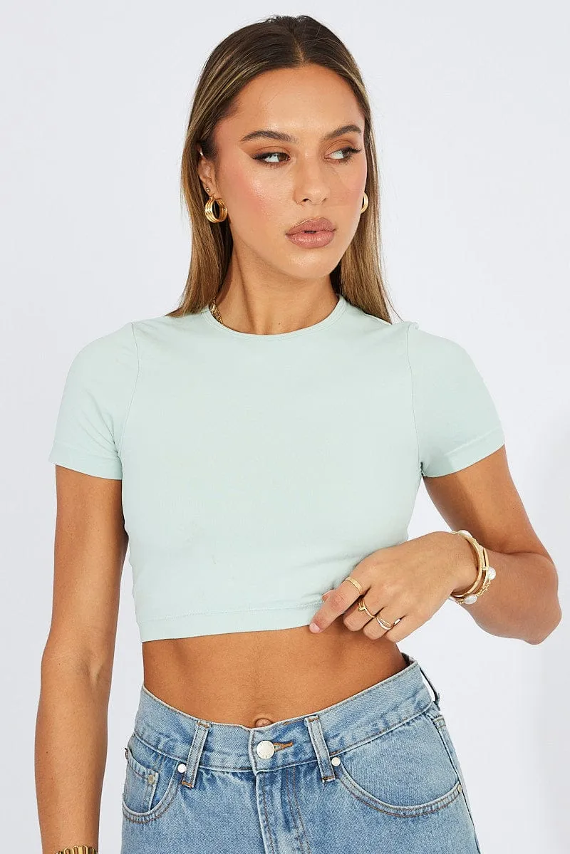 Green T Shirt Short Sleeve Crew Neck Seamless
