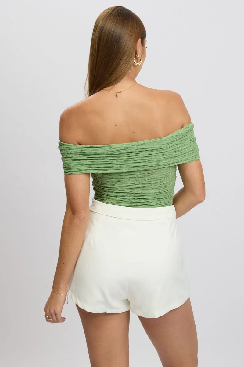 Green Textured Top Off Shoulder