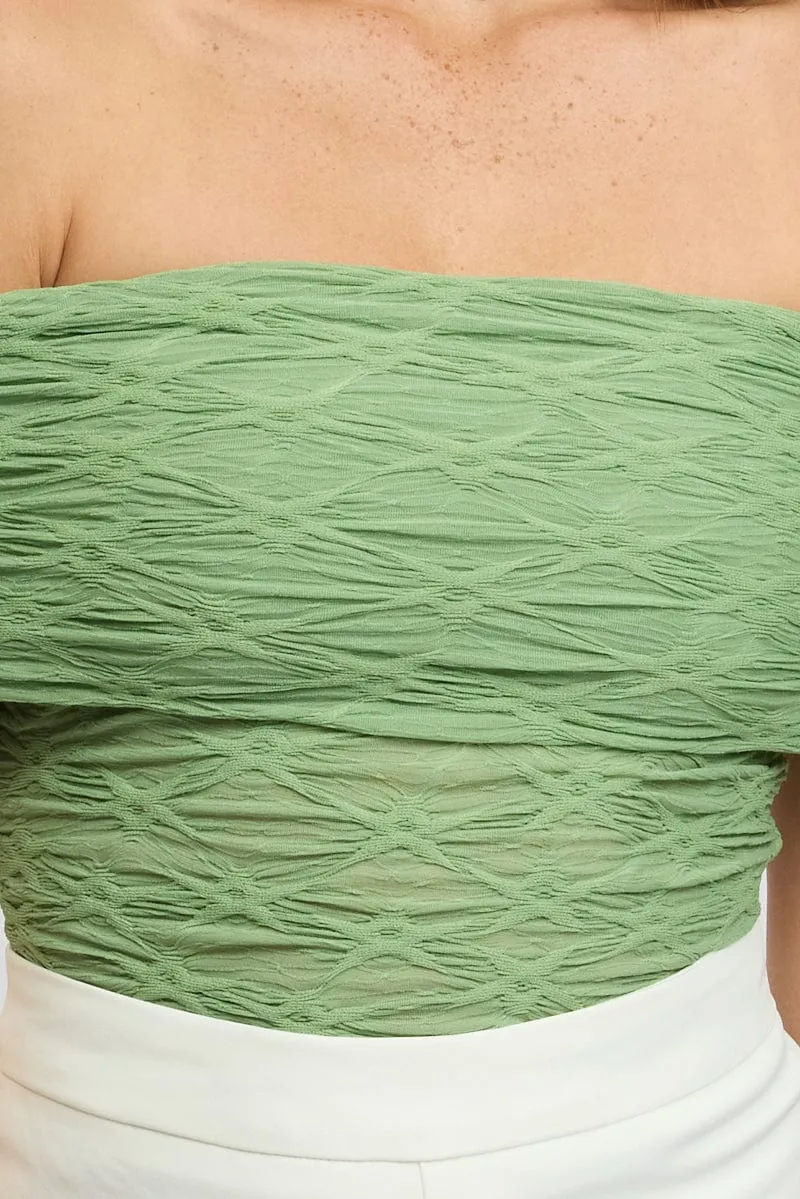 Green Textured Top Off Shoulder