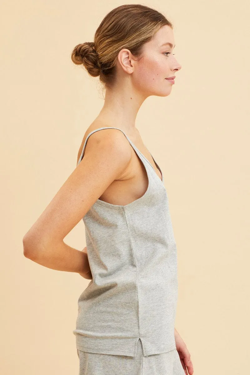Grey V Neck Singlet Cotton Relaxed Fit