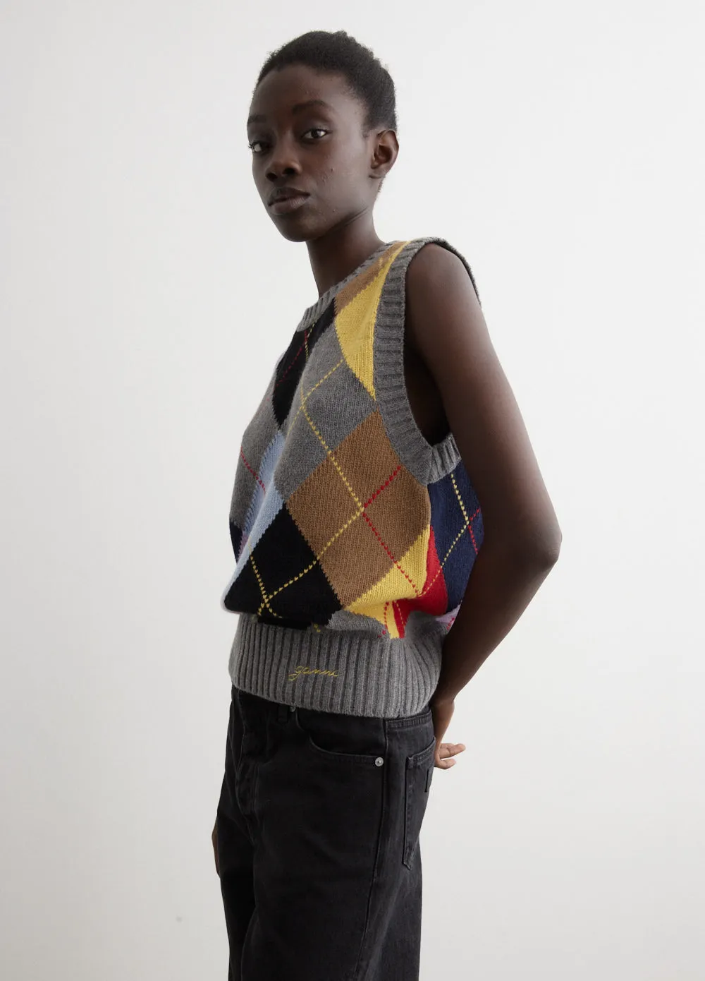 Harlequin Wool Mix Knit Vest