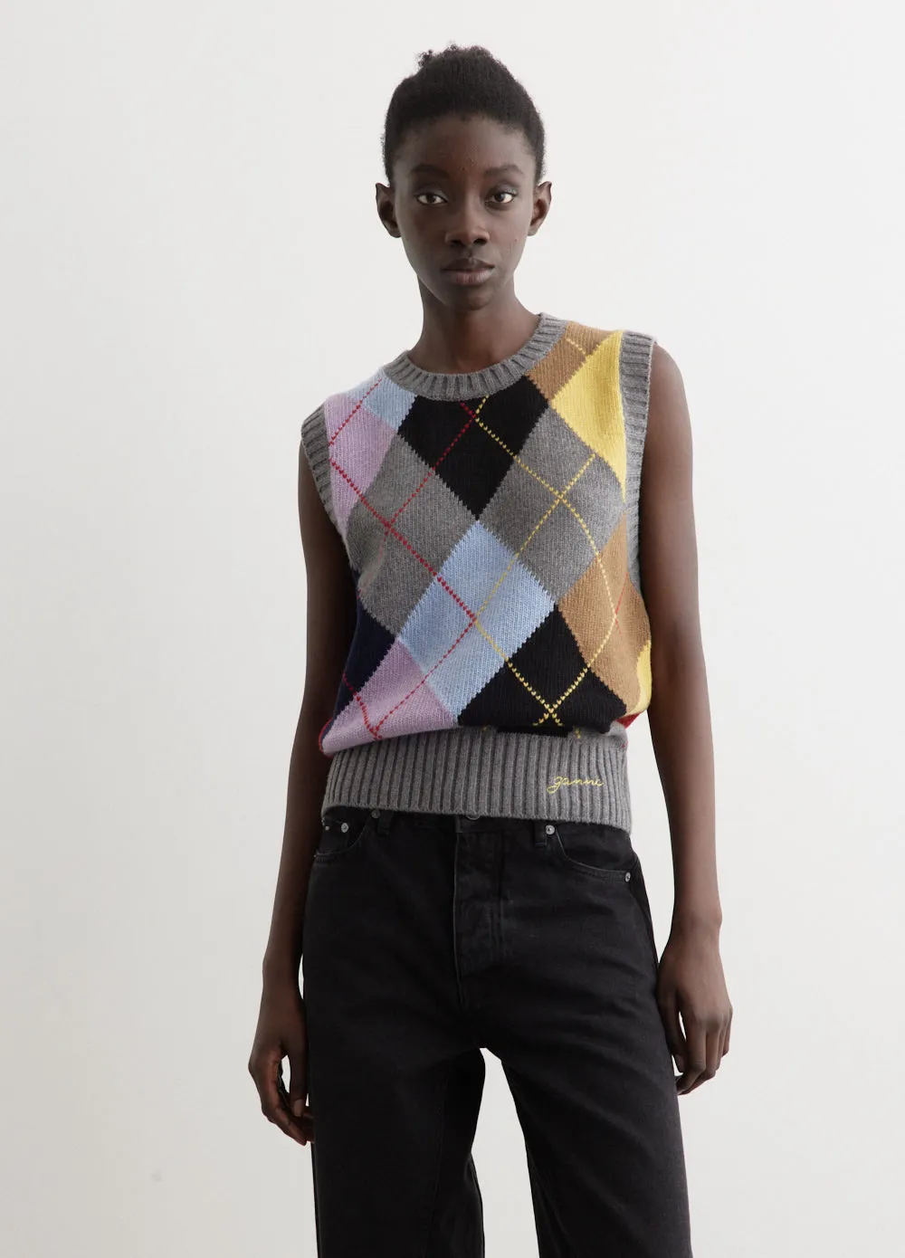 Harlequin Wool Mix Knit Vest