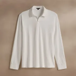 Heavy Luxe Jersey Long Sleeve Polo - White