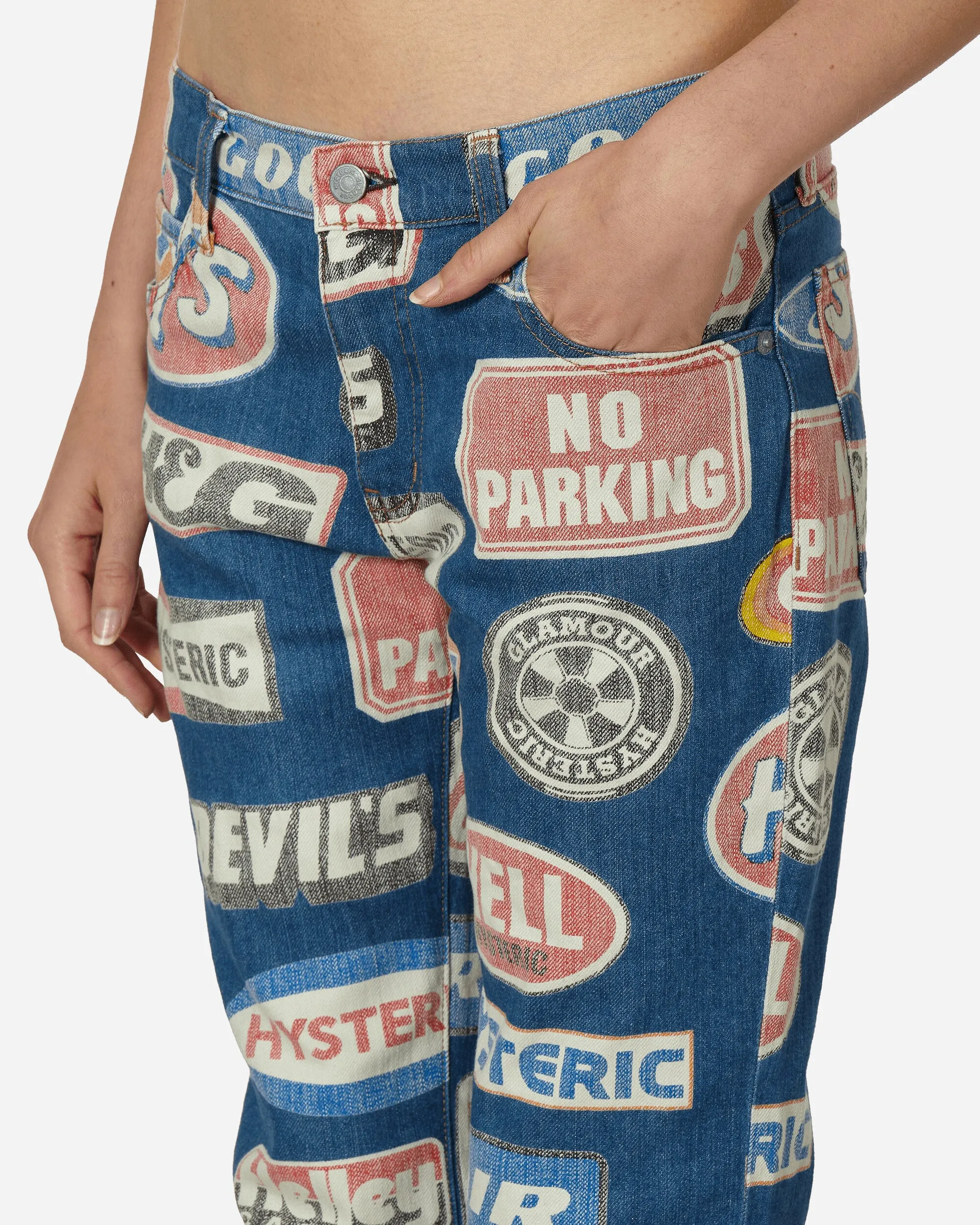 Hysteric Motor Pattern Flare Denim Pants Indigo