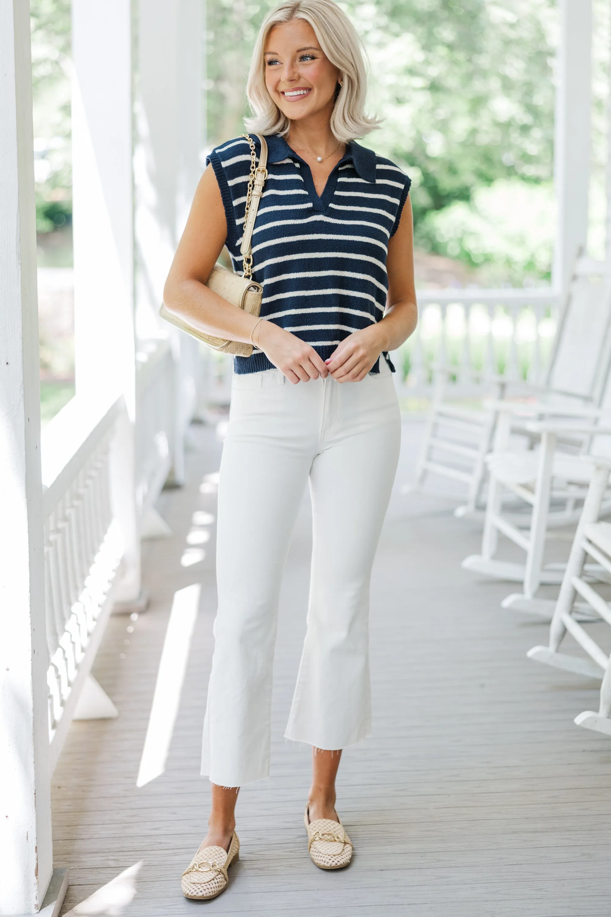 Living Your Dreams Navy Blue Striped Sweater