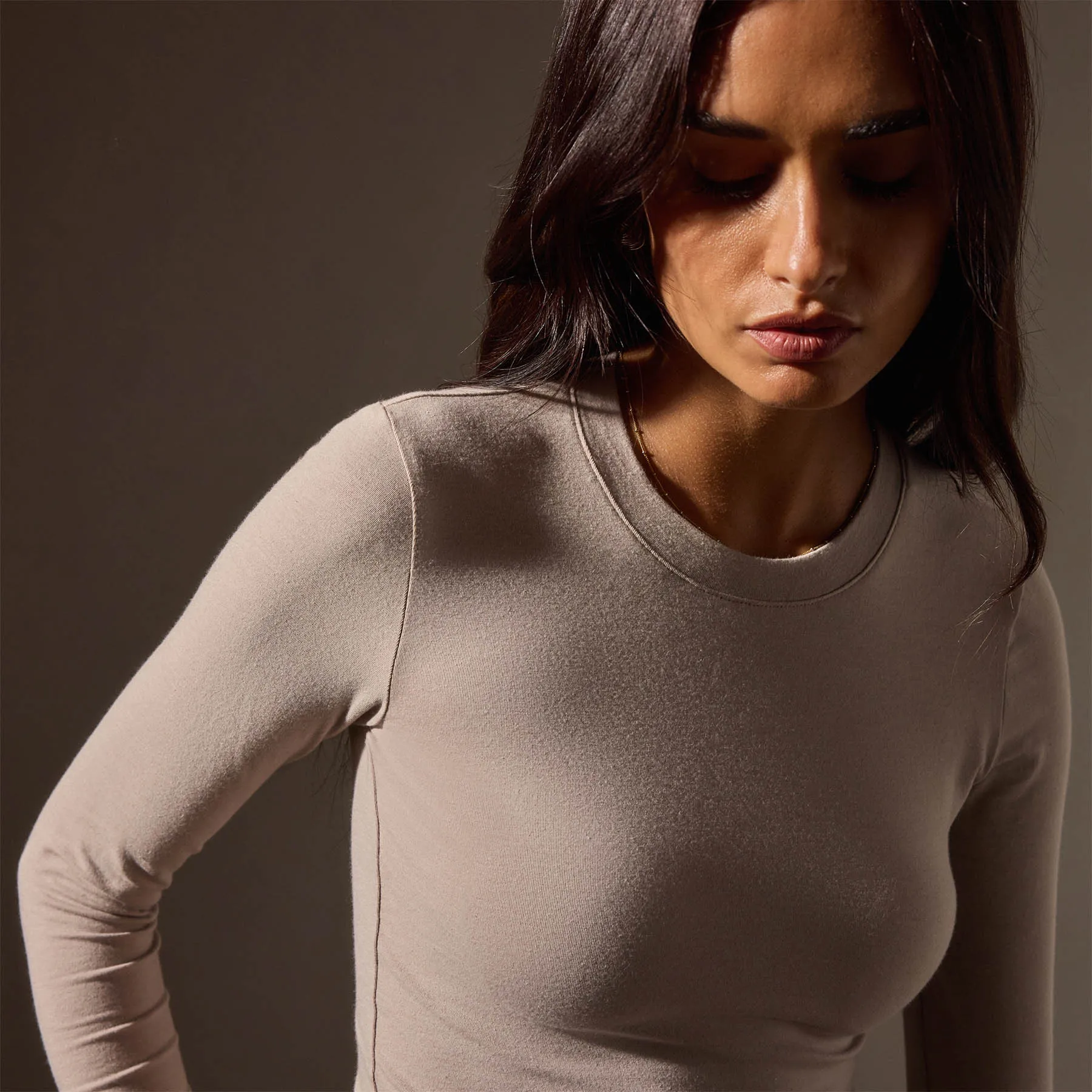 Long Sleeve Cropped Tee - Nude