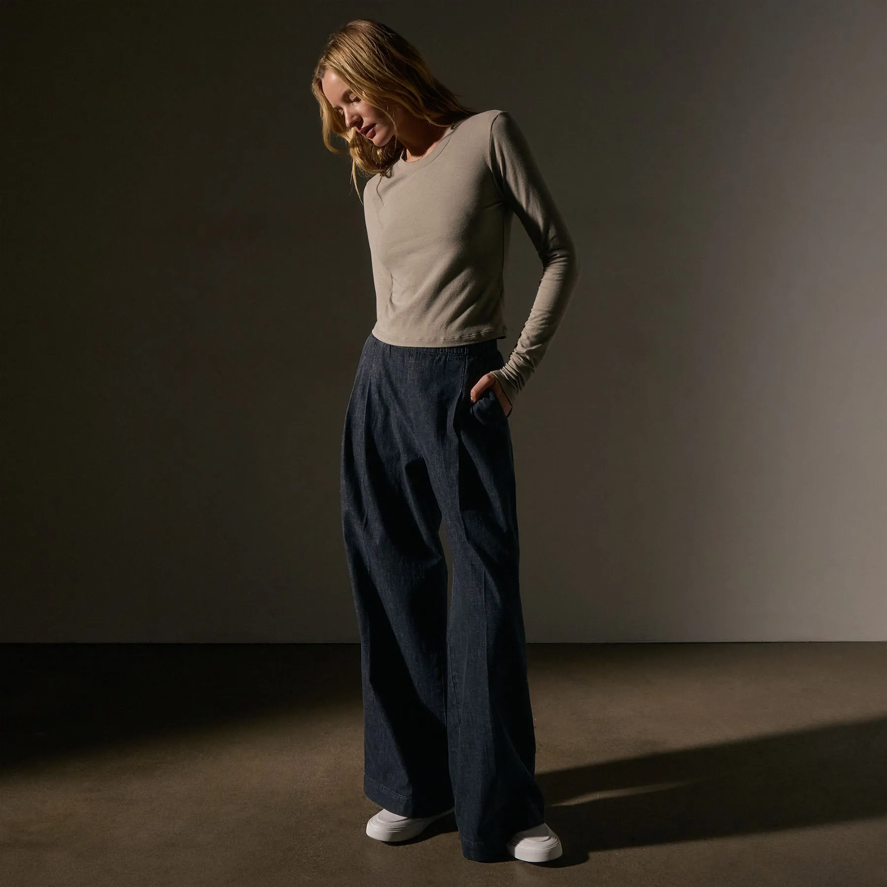 Long Sleeve Cropped Tee - Overcast