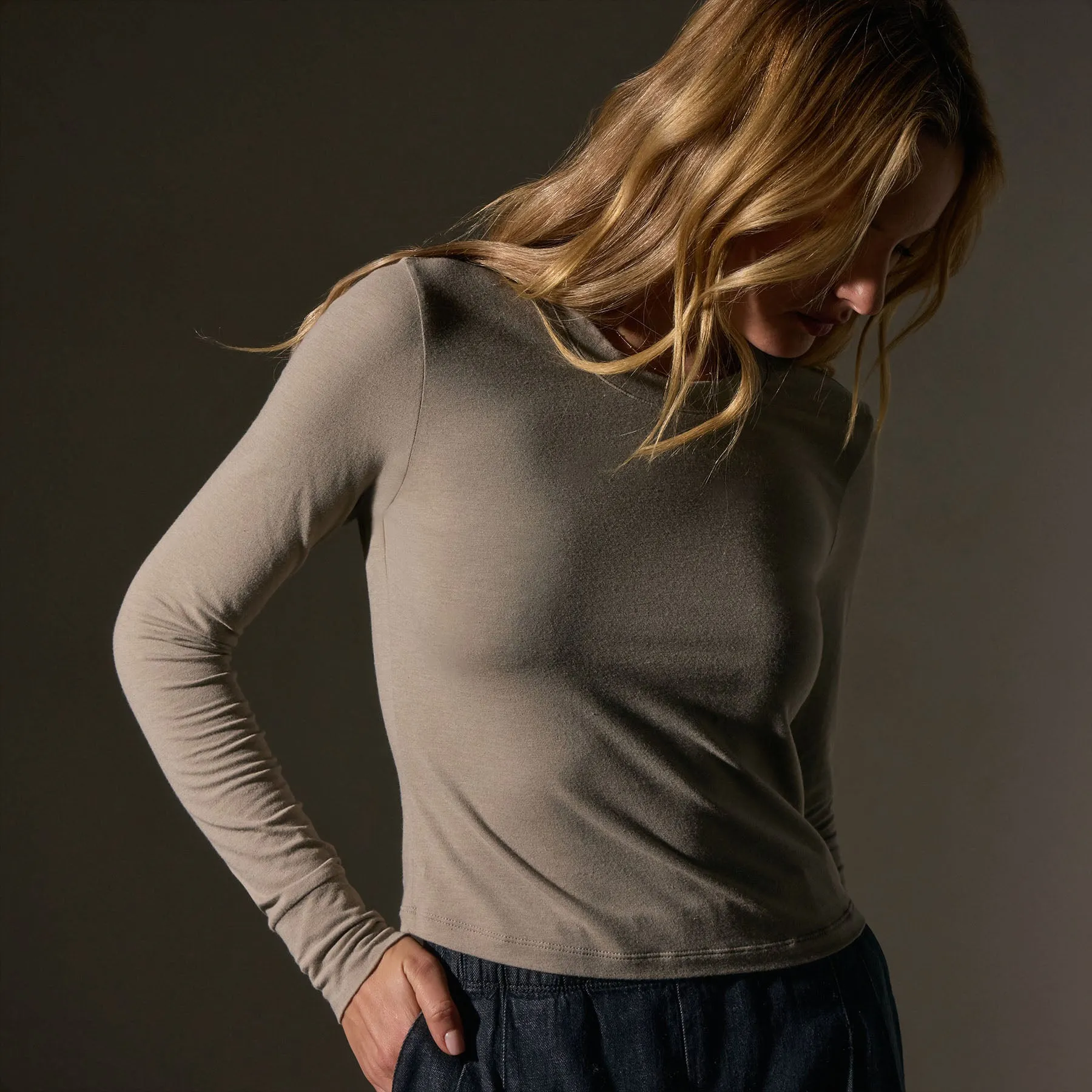 Long Sleeve Cropped Tee - Overcast