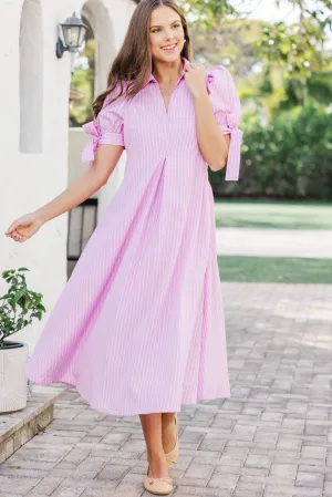 Look Here Pink Striped Midi Dress