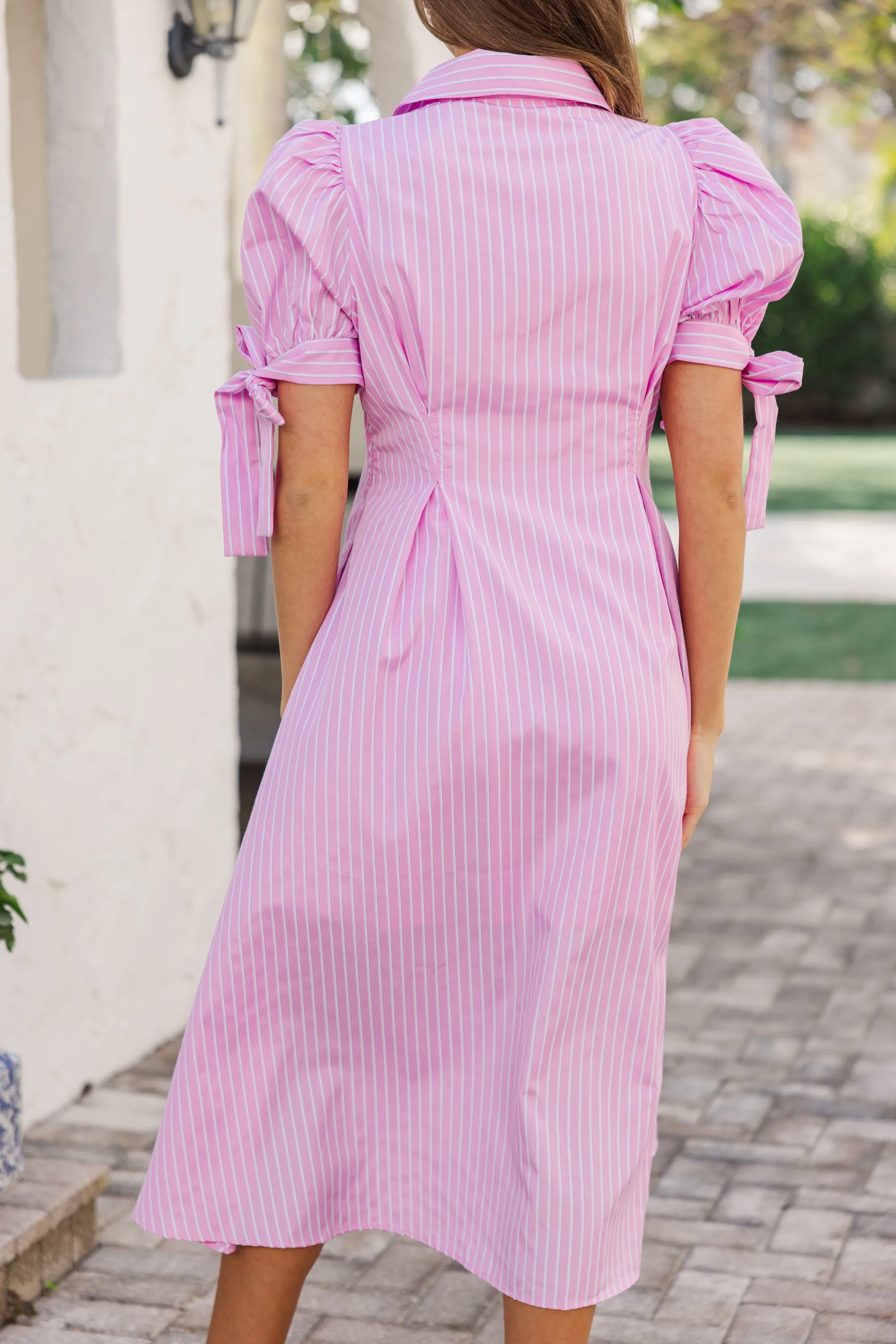 Look Here Pink Striped Midi Dress