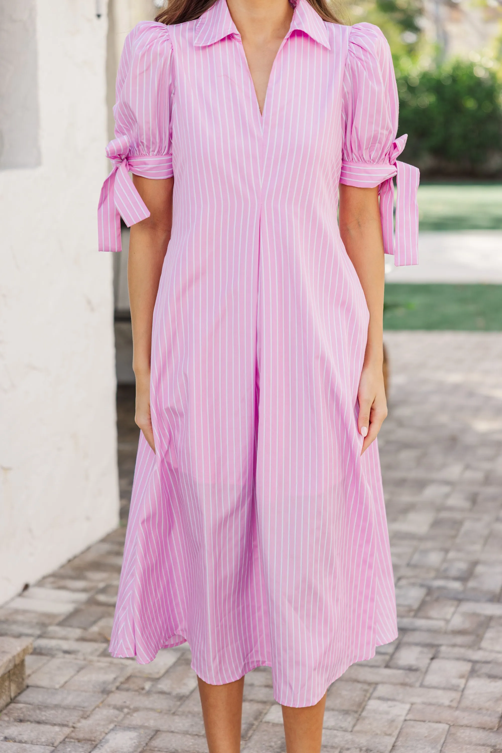 Look Here Pink Striped Midi Dress