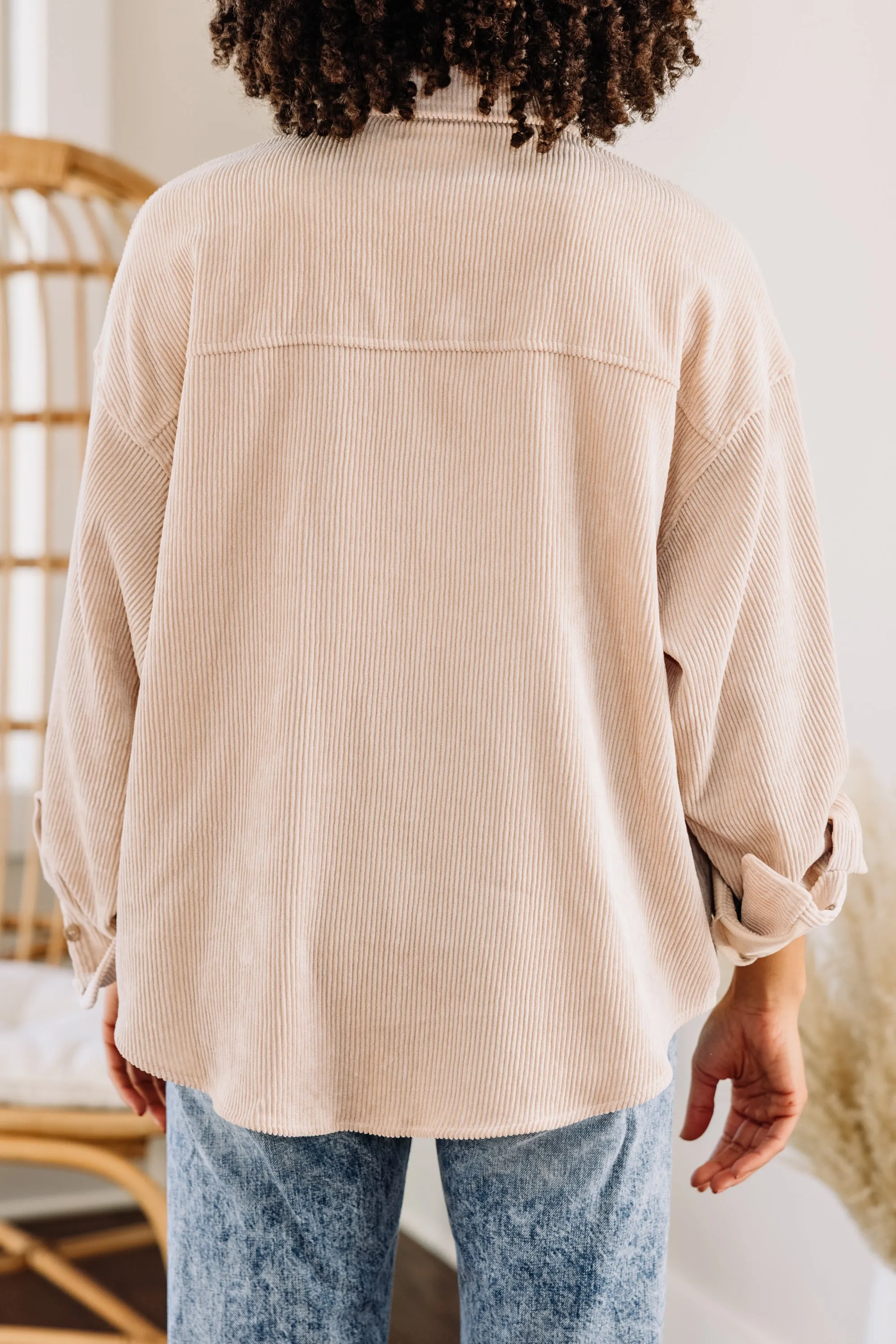 Look This Way Sand White Corduroy Shacket