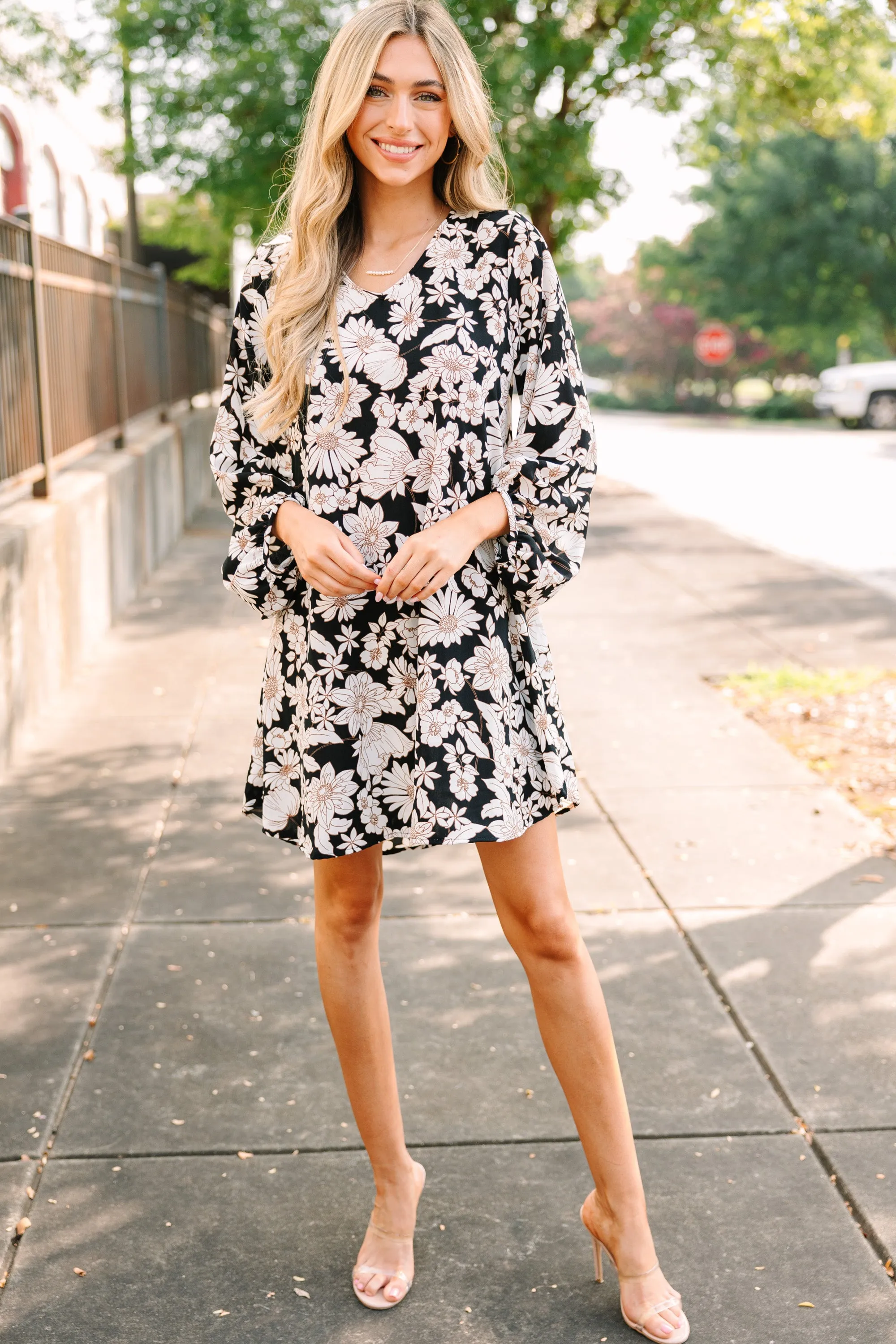 Loud And Clear Black Floral Bubble Sleeve Dress