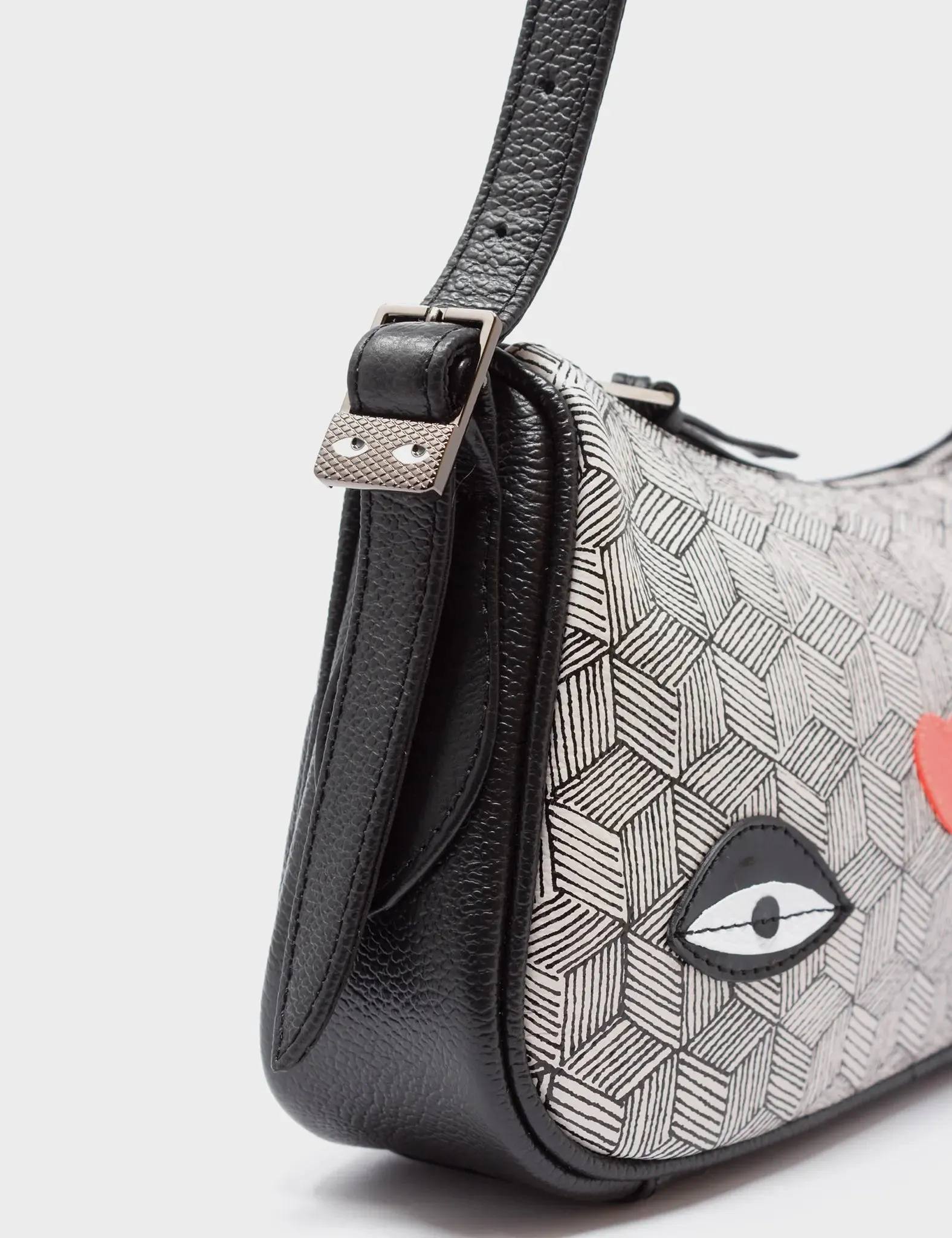 Lucas Hobo Mini Cream Handbag - Pretzel and Cubes Design