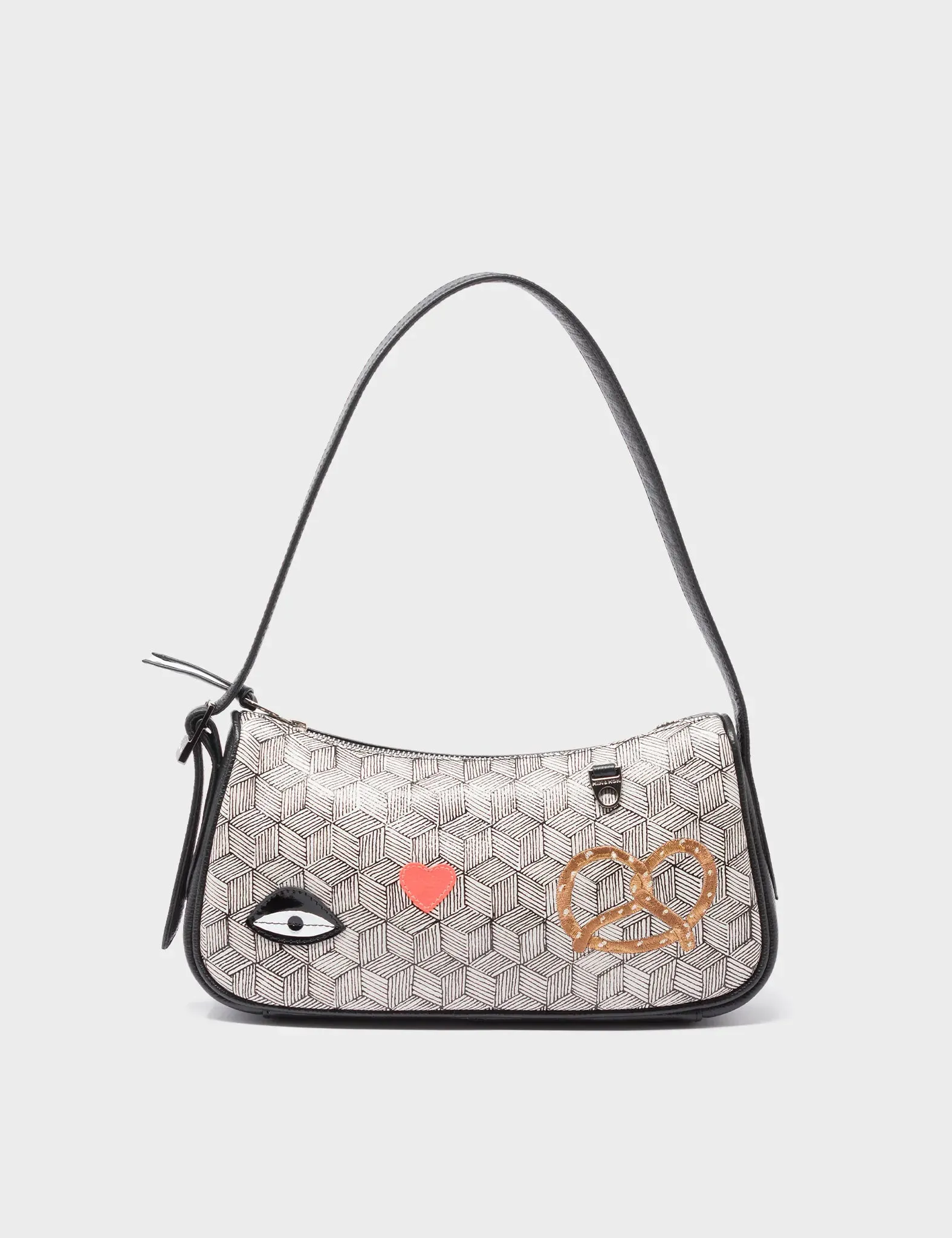 Lucas Hobo Mini Cream Handbag - Pretzel and Cubes Design
