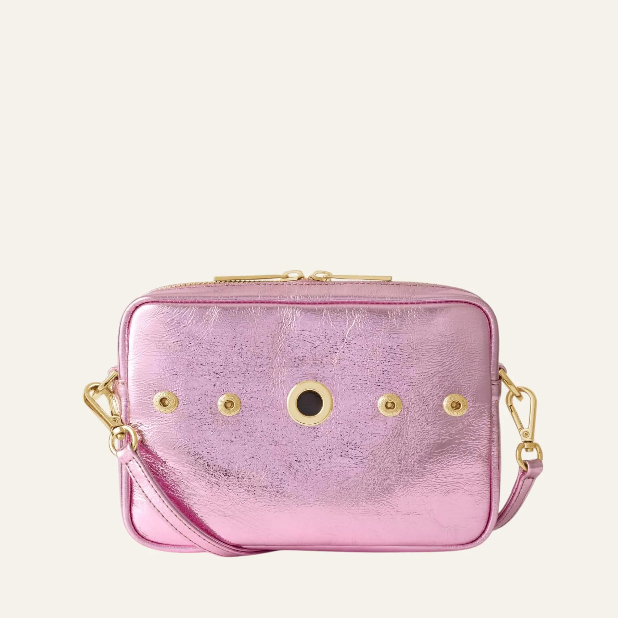 Millie Crossbody | Metallic Pink with Gold hardware