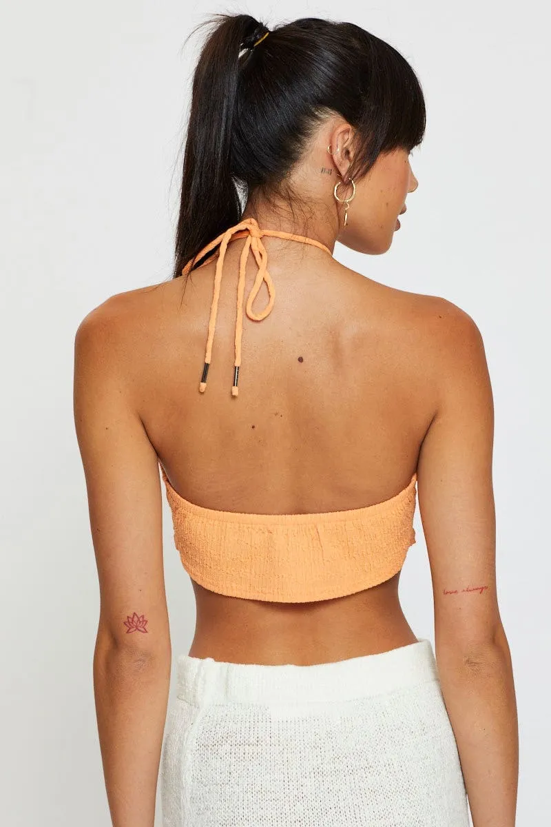Orange Scarf Crop Top Halter Neck
