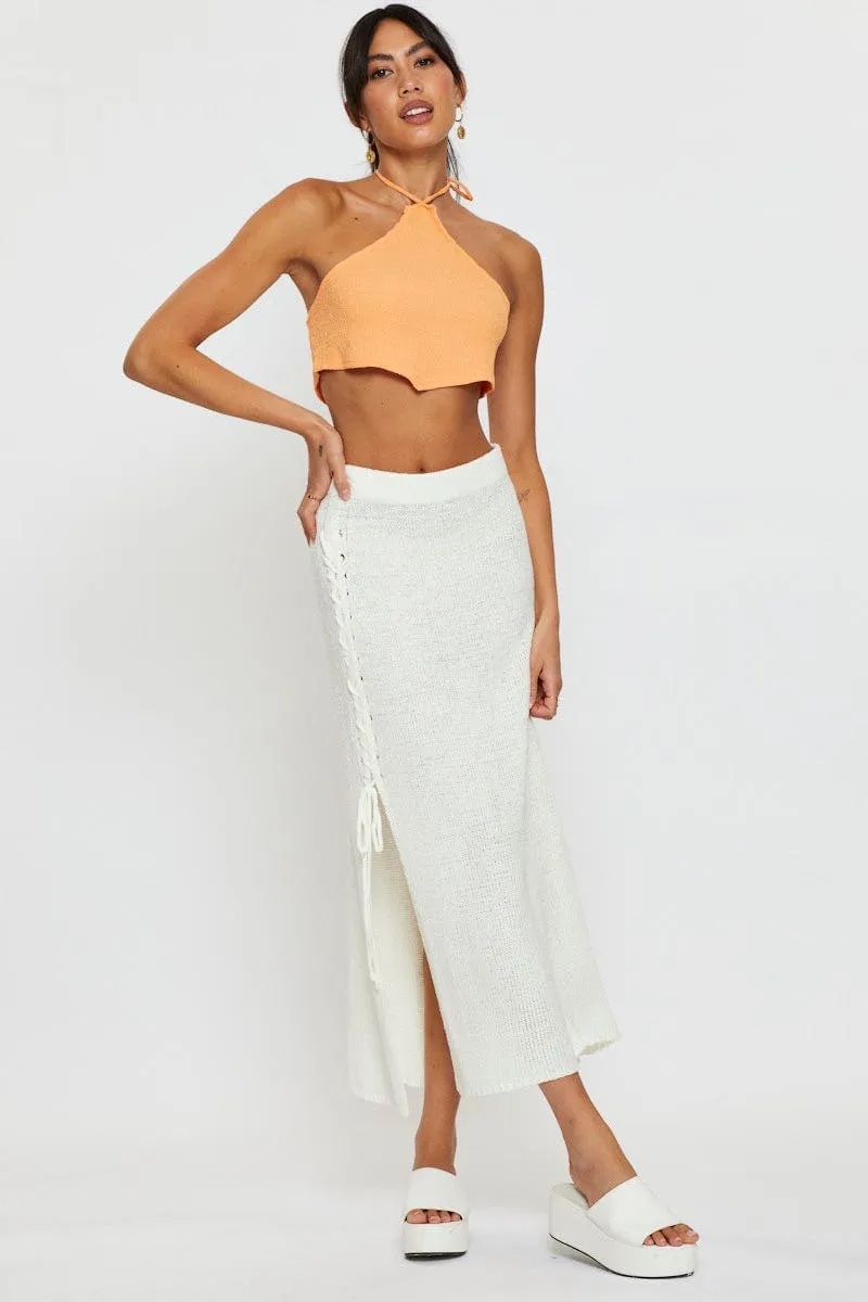 Orange Scarf Crop Top Halter Neck