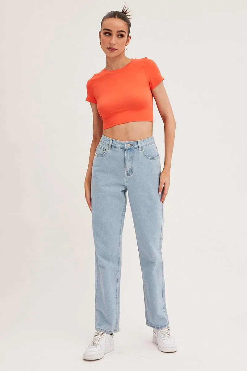 Orange T Shirt Short Sleeve Crew Neck Seamless
