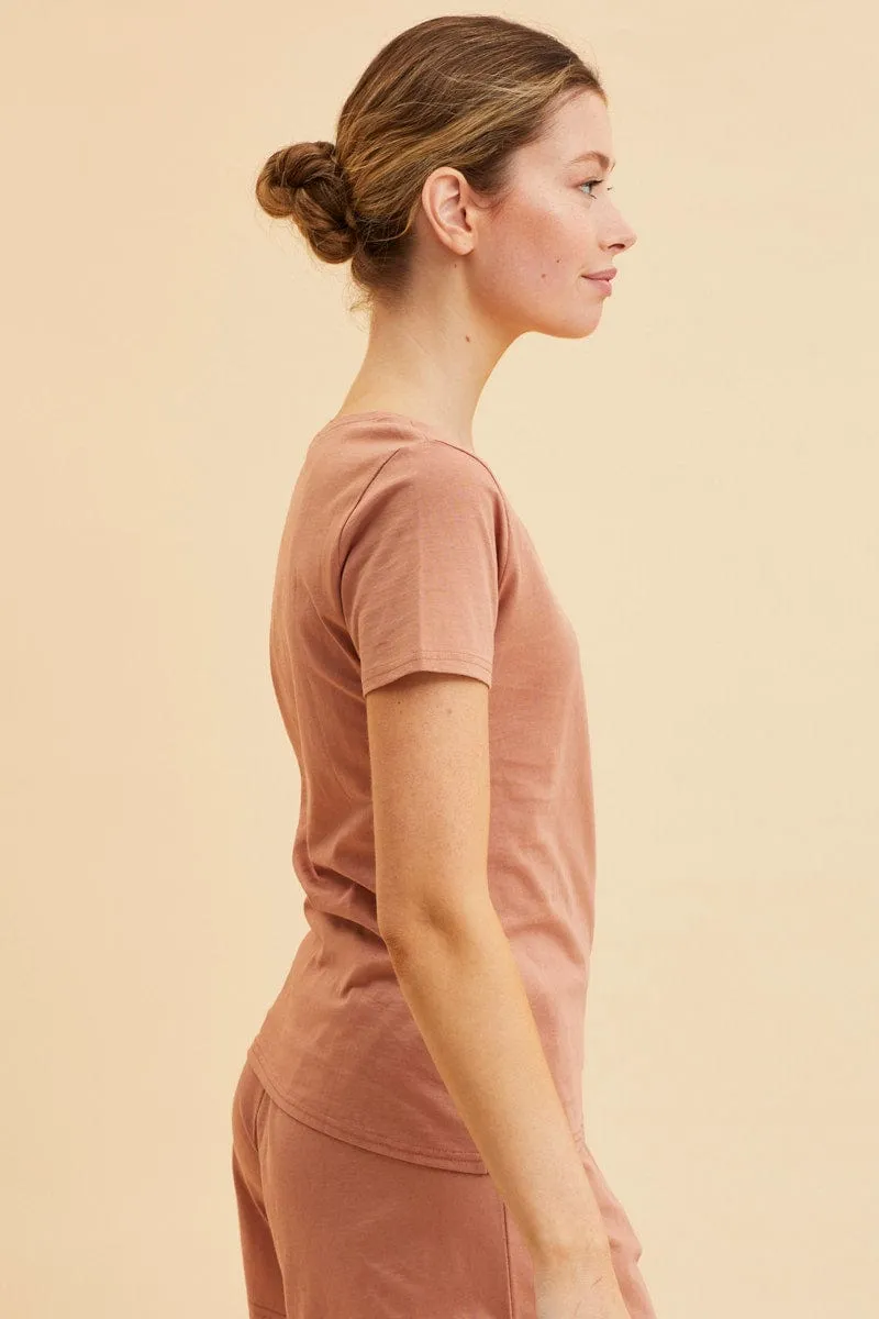 Orange V Neck T-Shirt Cotton Regular Fit Cotton