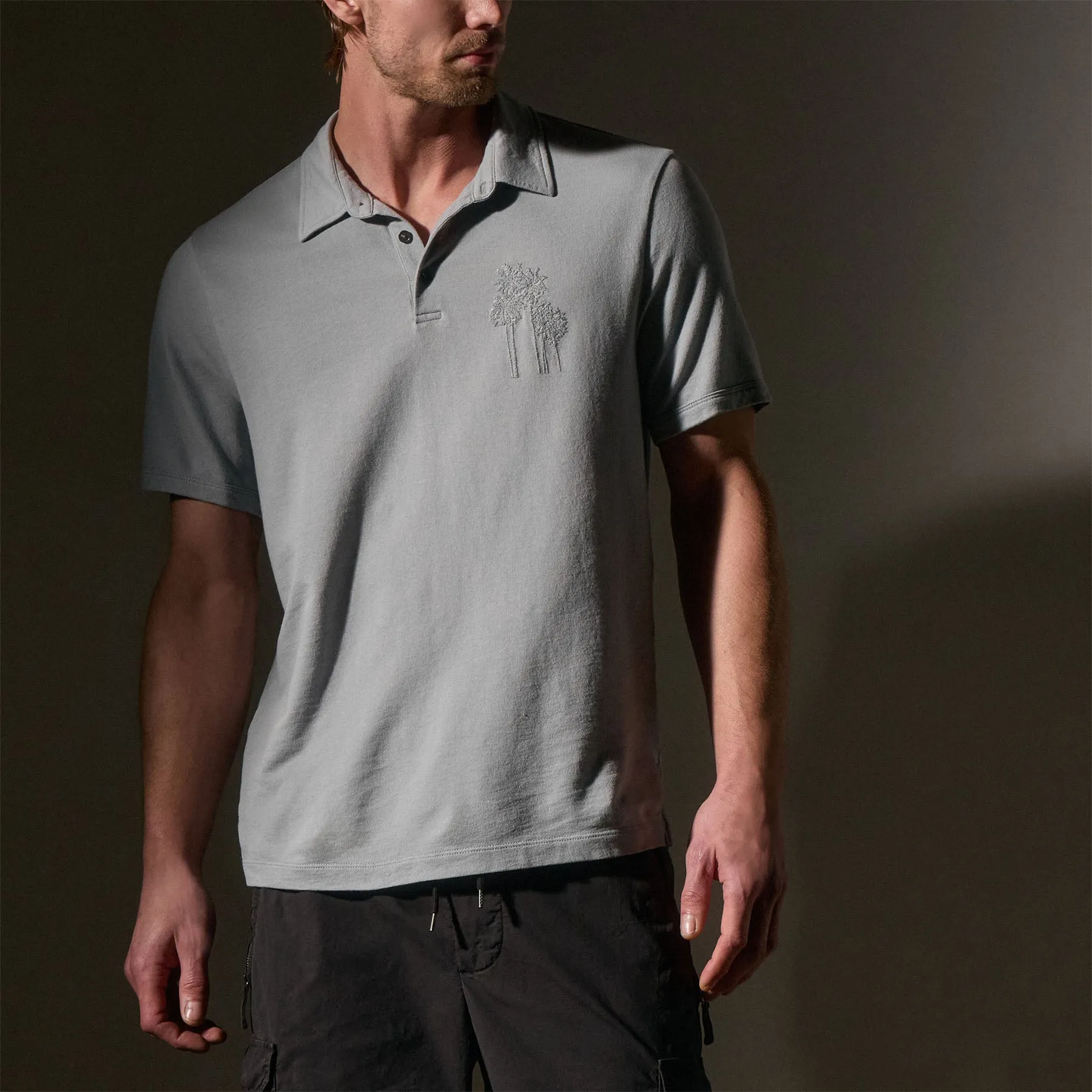Palm Tree Embroidered Polo - Grey Sky/Magma