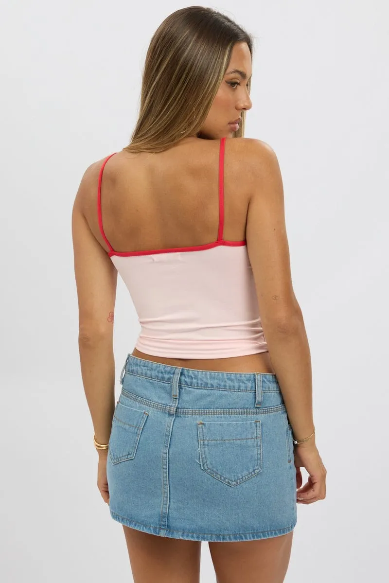 Pink Singlet Top Contrast Piping