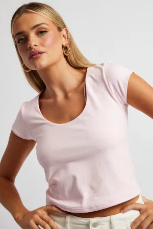 Pink T Shirt Cap Sleeve Square Neck Seamless