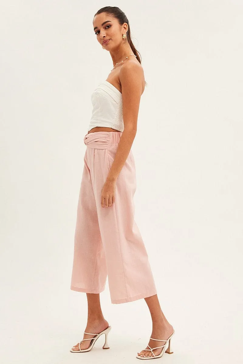 Pink Twist Front Textured Cotton Pant