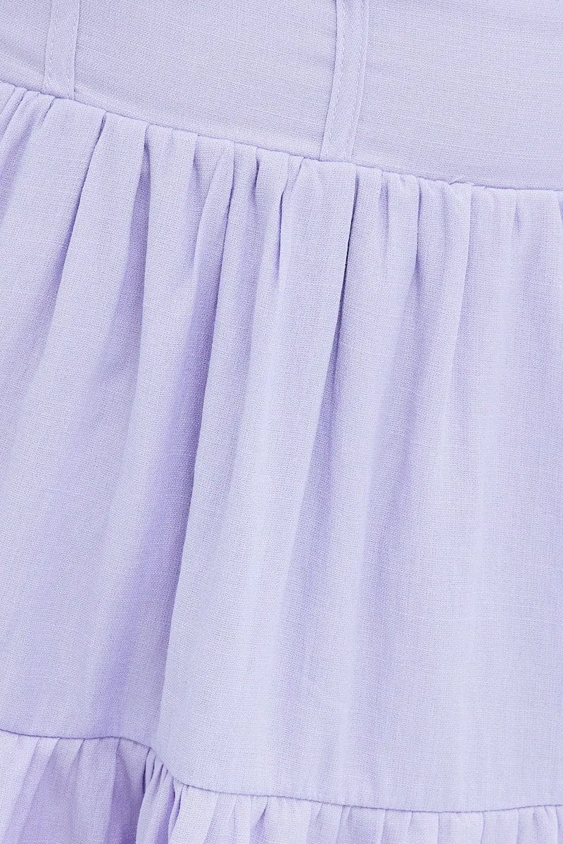 Purple Fit And Flare Dress Long Sleeve Mini