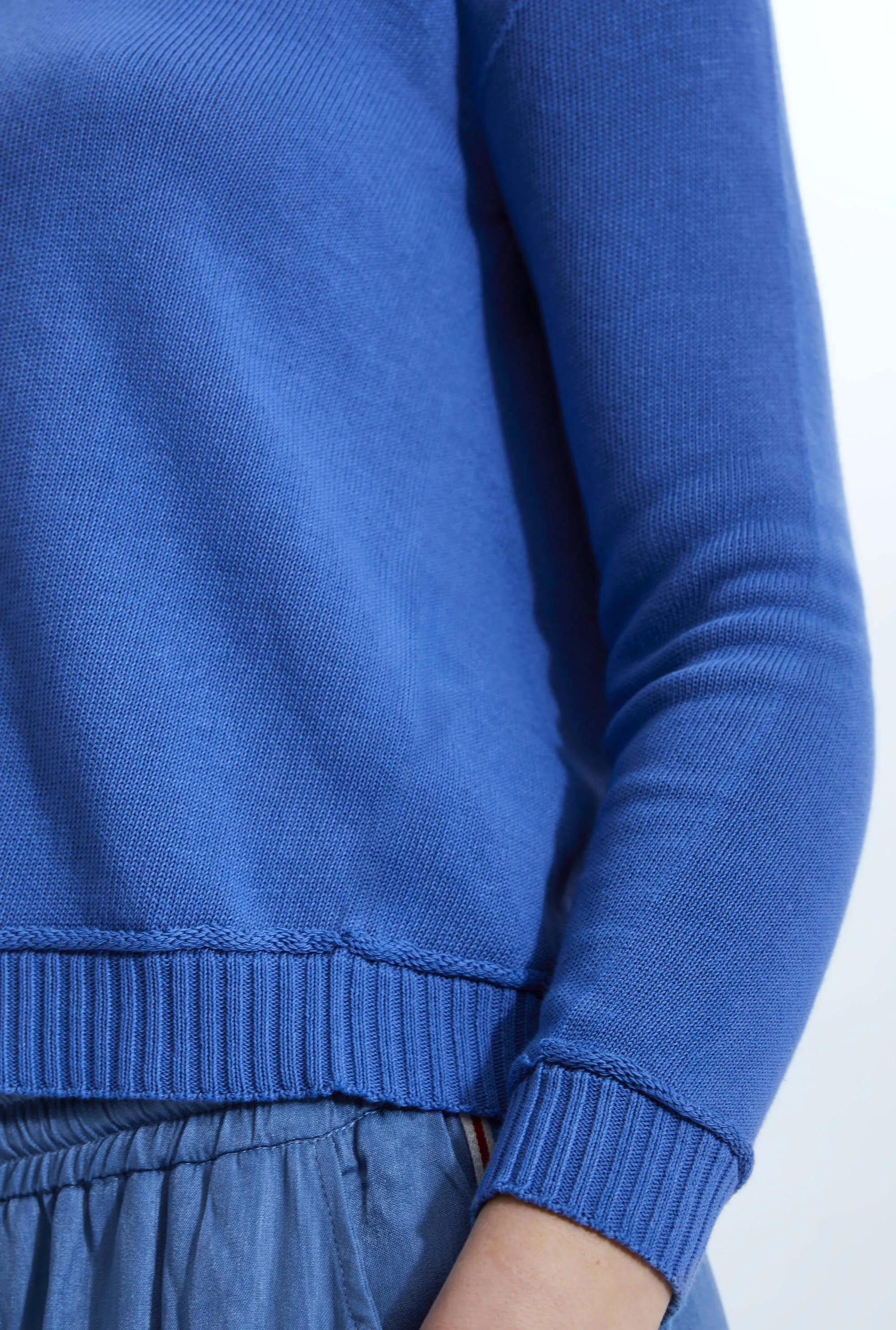 Scoop Neck Piped Edge Knit Denim