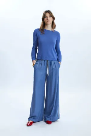 Scoop Neck Piped Edge Knit Denim