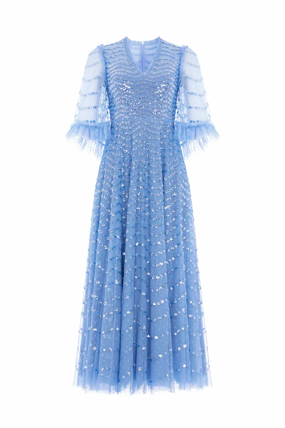 Shimmer Wave Gloss V-Neck Ankle Gown