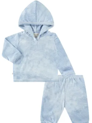 Stripe Rib Marble Hoodie & Pant Set - Marble Blue