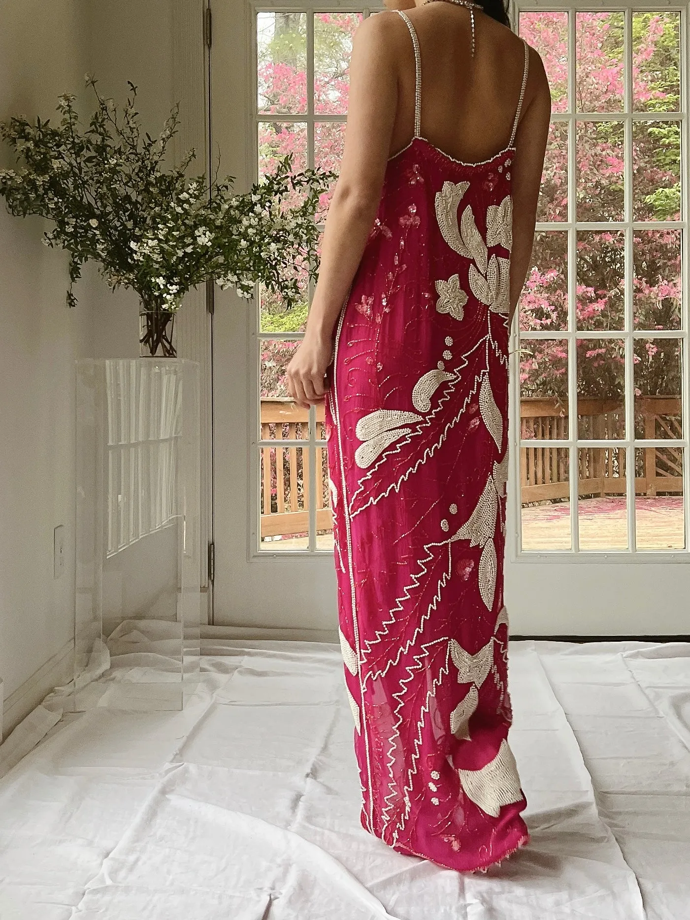 Vintage Seed Pearl Silk Hi-Low Dress - S-L