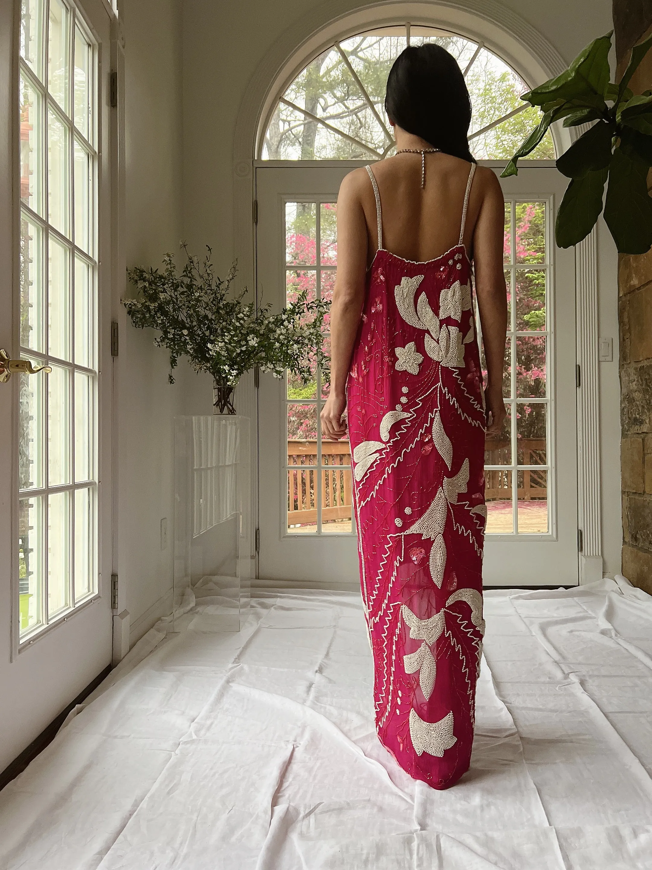 Vintage Seed Pearl Silk Hi-Low Dress - S-L