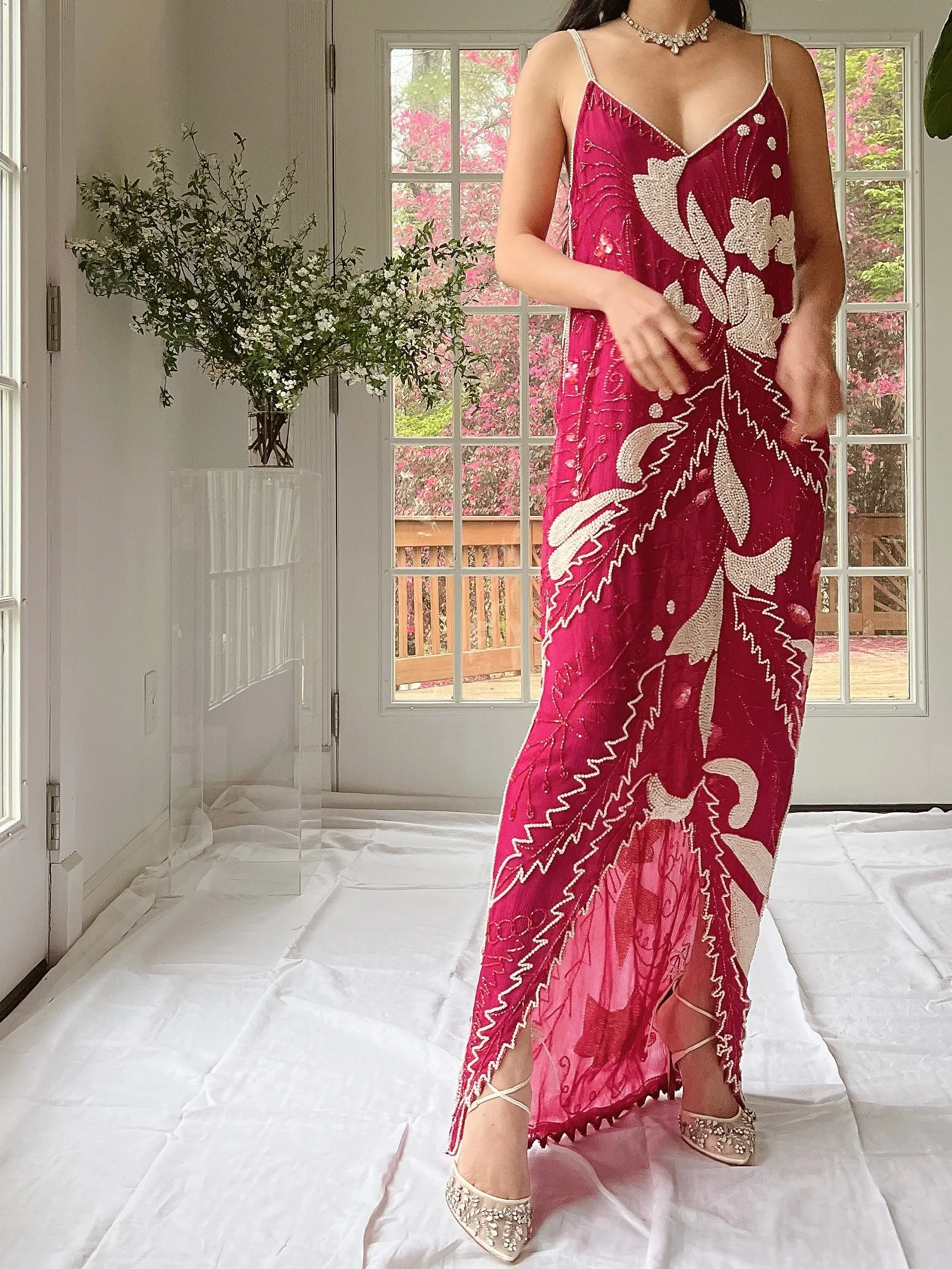 Vintage Seed Pearl Silk Hi-Low Dress - S-L