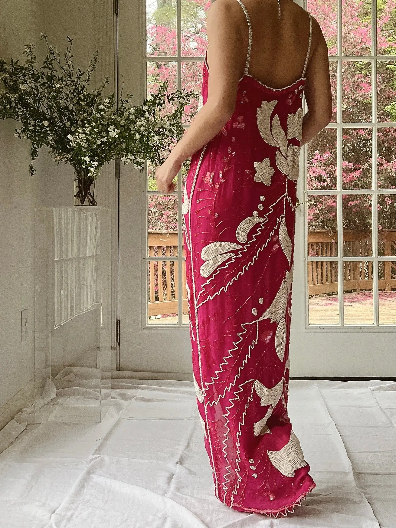 Vintage Seed Pearl Silk Hi-Low Dress - S-L