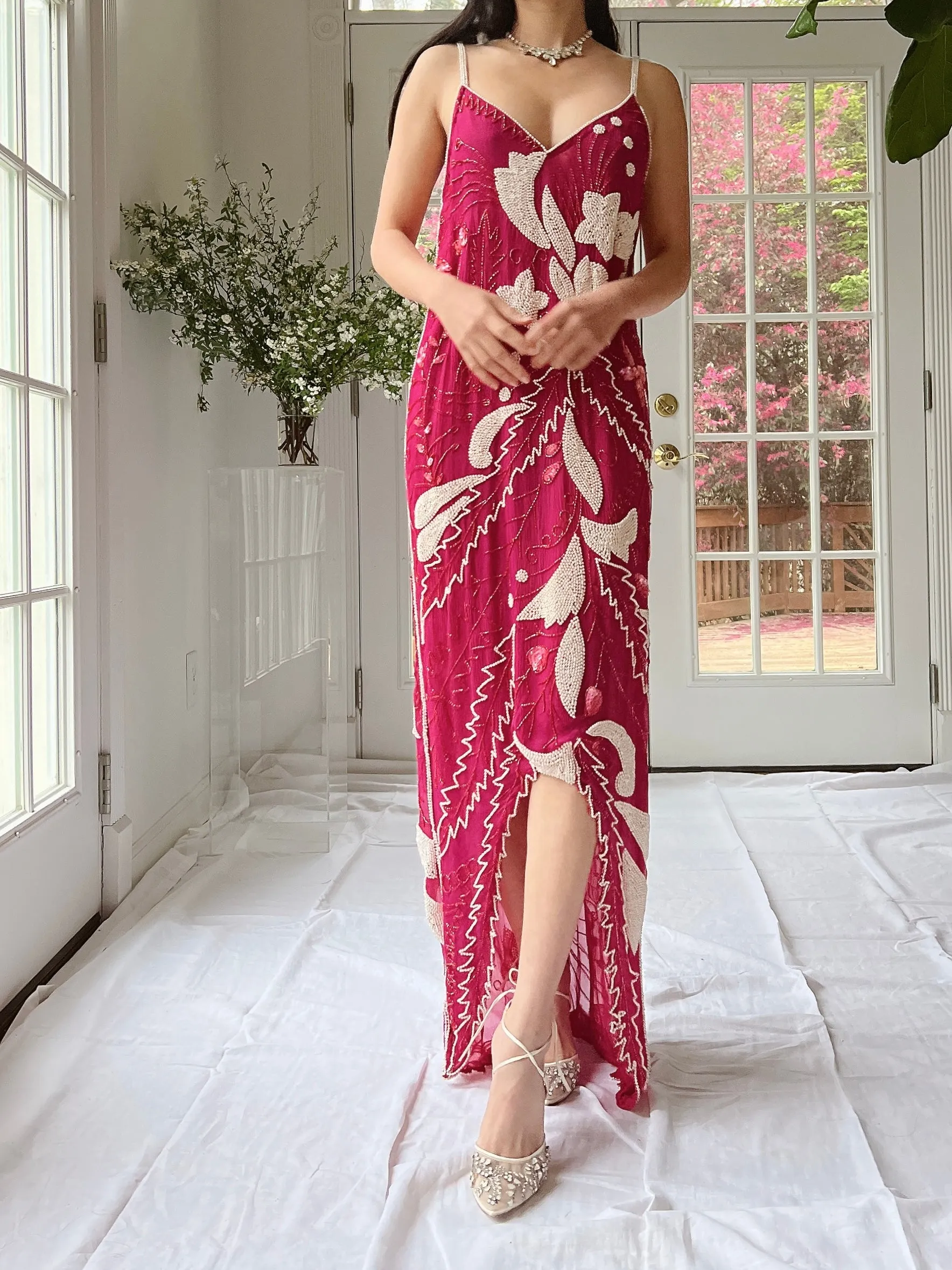 Vintage Seed Pearl Silk Hi-Low Dress - S-L