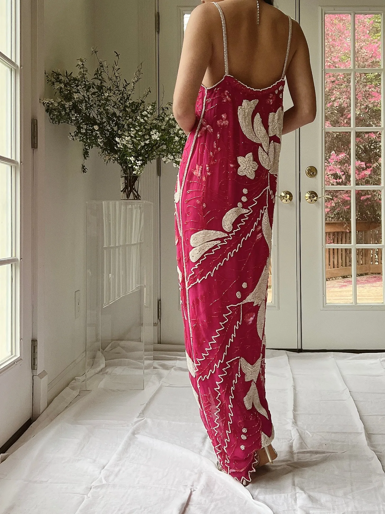 Vintage Seed Pearl Silk Hi-Low Dress - S-L