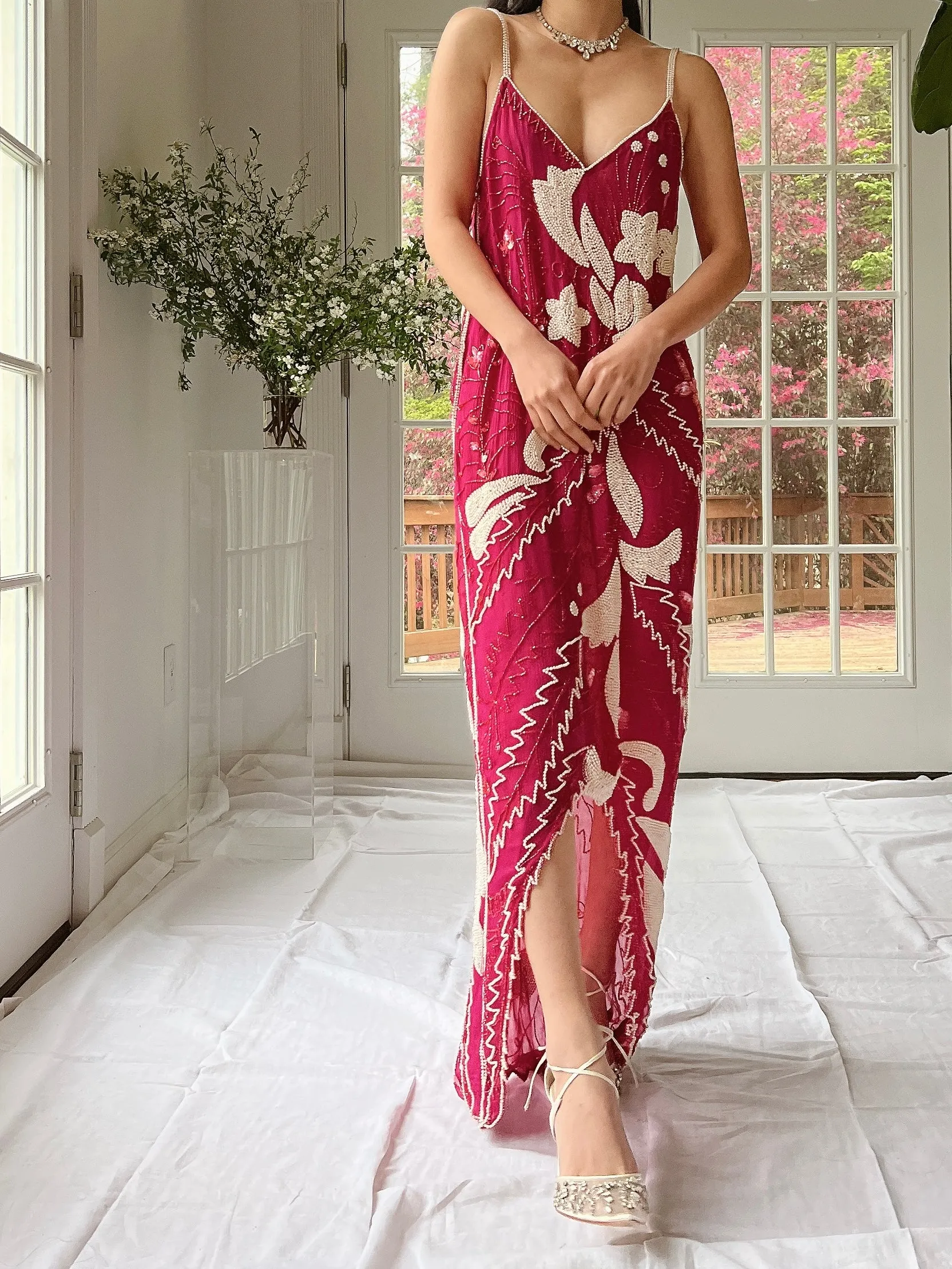 Vintage Seed Pearl Silk Hi-Low Dress - S-L