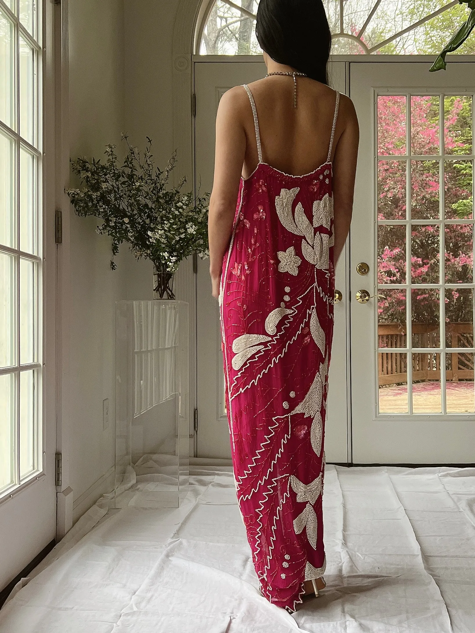Vintage Seed Pearl Silk Hi-Low Dress - S-L