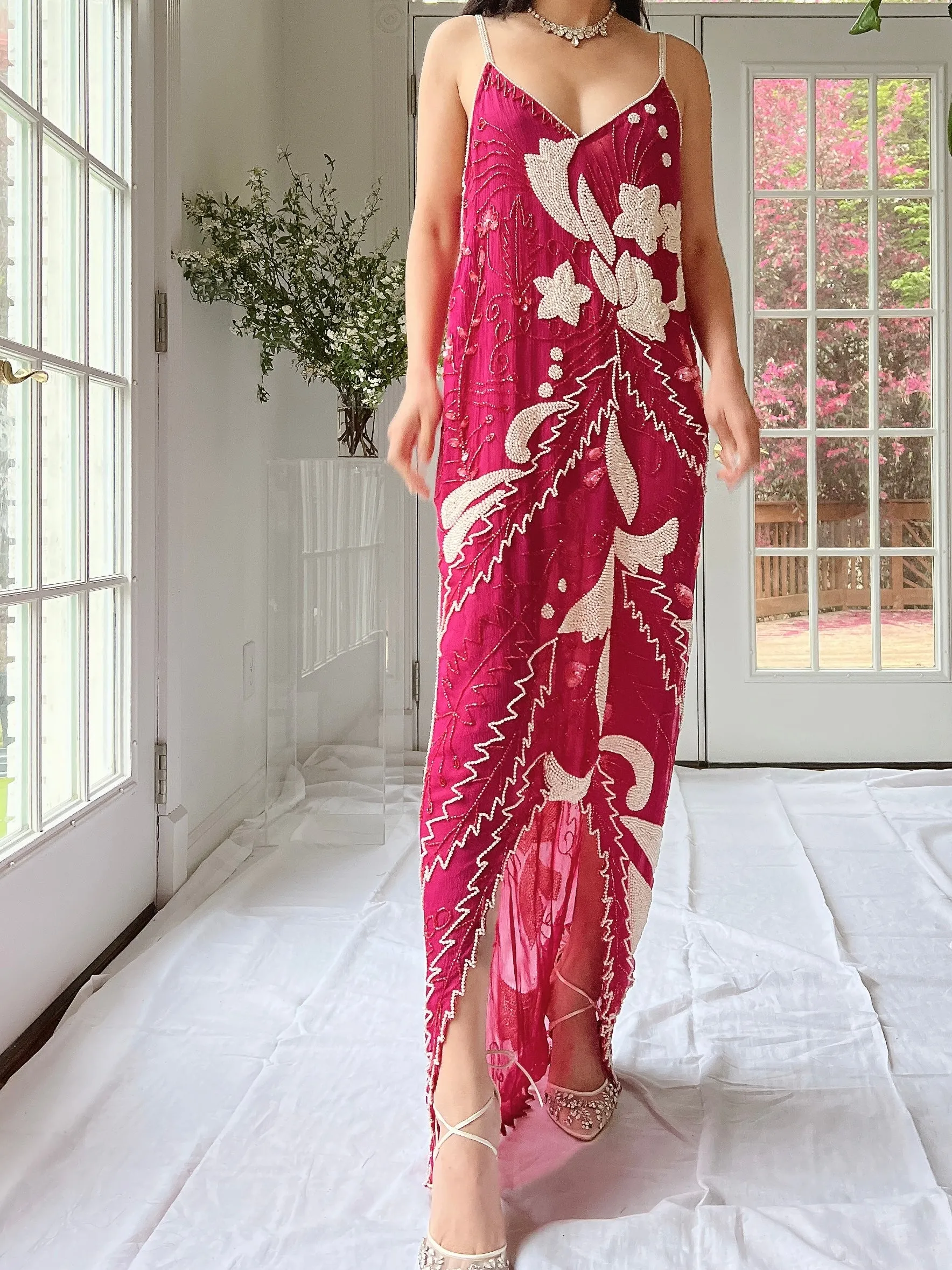 Vintage Seed Pearl Silk Hi-Low Dress - S-L