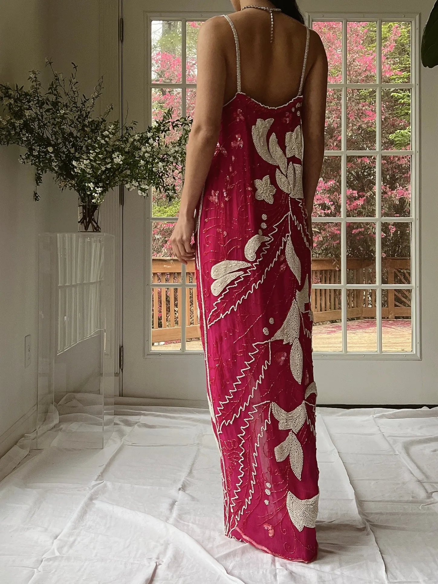 Vintage Seed Pearl Silk Hi-Low Dress - S-L