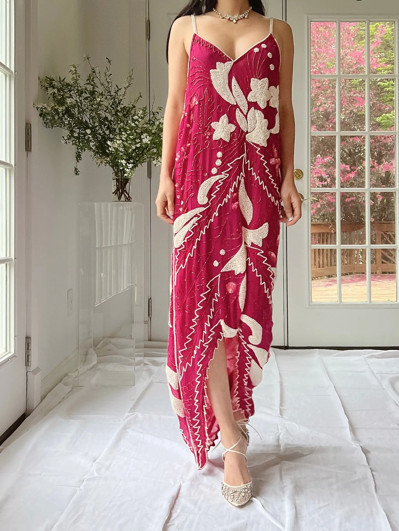 Vintage Seed Pearl Silk Hi-Low Dress - S-L