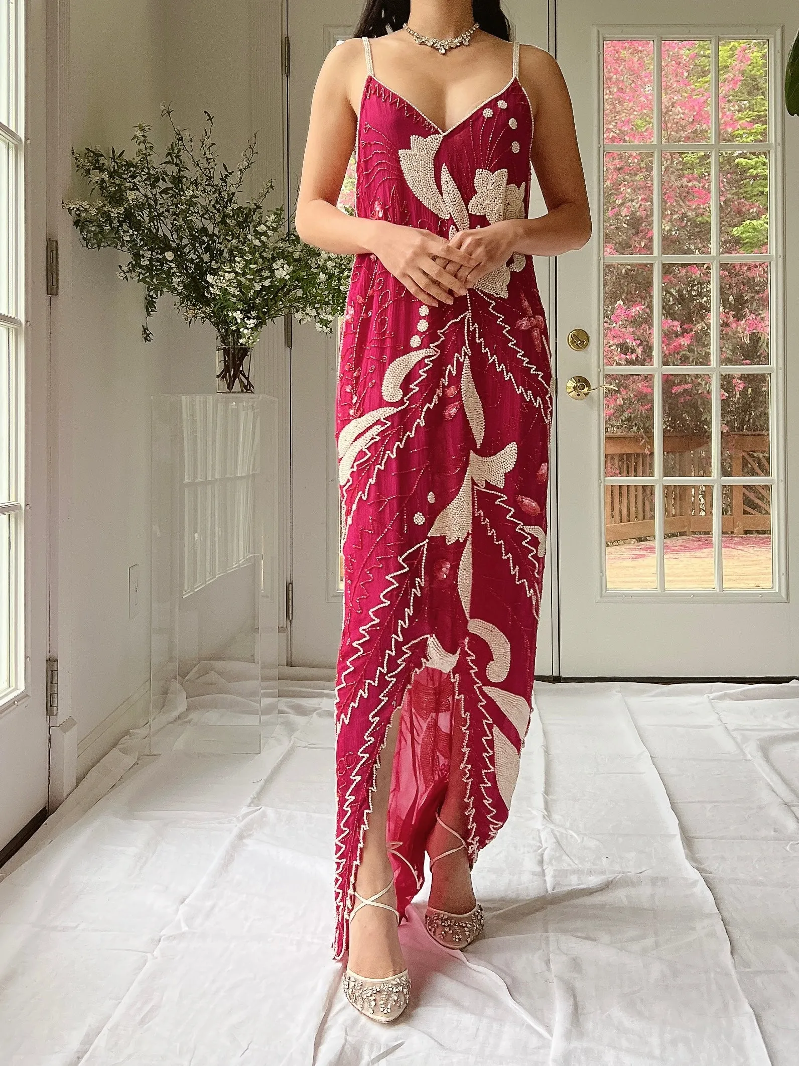 Vintage Seed Pearl Silk Hi-Low Dress - S-L