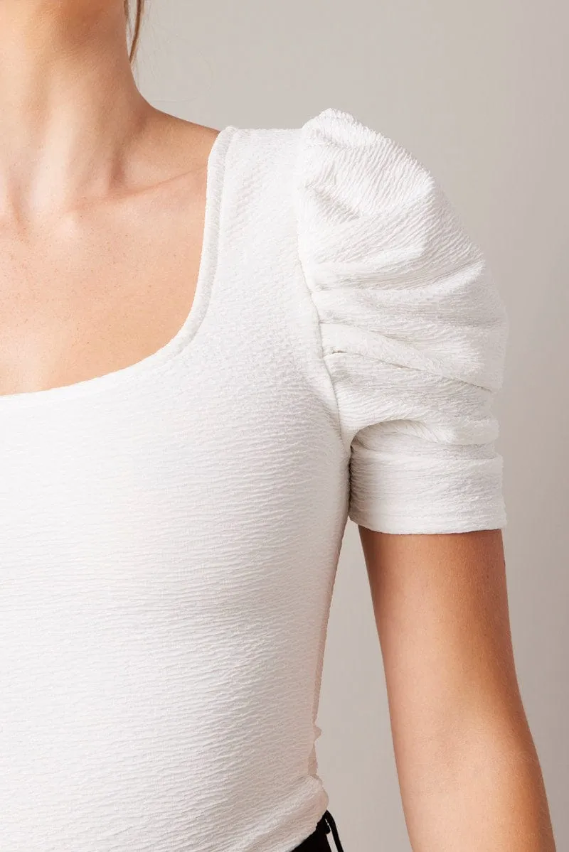 White Bodysuit Short Sleeve Textured