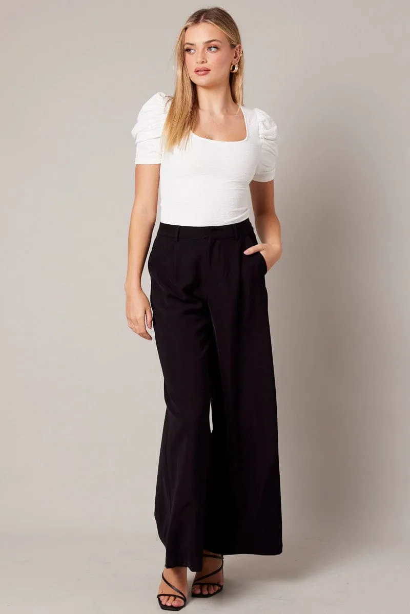 White Bodysuit Short Sleeve Textured