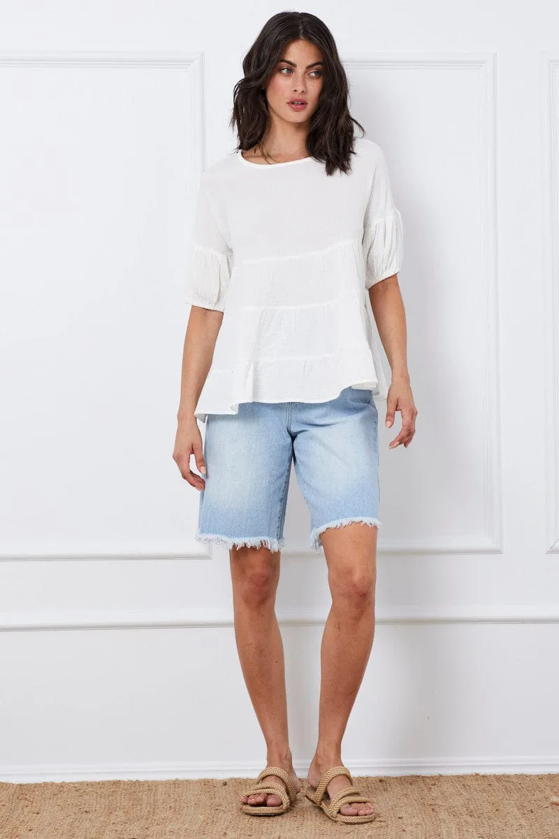 White Relaxed Top Short Sleeve Square Neck